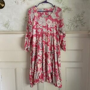 Masai Copenhagen Pink Floral Bubble Hem Dress Tunic Boho Artsy Maximalist XL